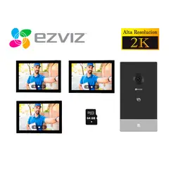 Ezviz - Kit Videoportero Inteligente Ezviz HP7 2K 3MP Exterior Eviz - 2 MONITORES SD 64GB