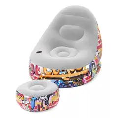BESTWAY - Sillón inflable diseño graffiti color GRIS