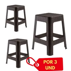 GENERICO - Banco Tabarua X3 unidadess Modelo Tipo Ratán Plástico Color Marrón