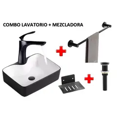 IMPORTADO MC - COMBO DE LAVATORIO NEGRO MATE CON BLANCO +MEZCLADORA CURVA