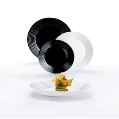 LUMINARC - Juego de vajilla 18 piezas Harena Blanco - Negro Vidrio opal