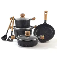 Pentha - Juego De Olla Roca Volcanica Antiadherente 9pcs Color Negro - MGC