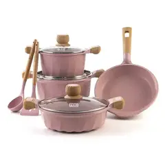 Pentha - Juego De Olla Roca Volcánica Anti-adherente 9pcs Color Rosa - MGC