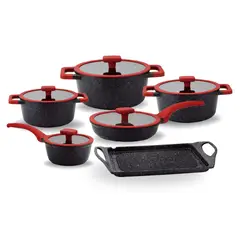 OEM - Set de Ollas Roca Volcánica de 11 Pcs Color Negro