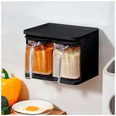 KELLER - Condimentero Colgante Moderno con Cucharas y Adhesivo Negro F48