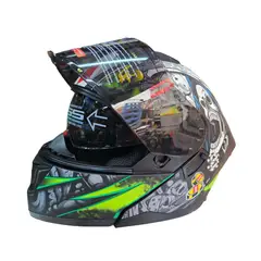 GENERICO - CASCO PARA MOTO CERTIFICADO VERDE ABATIBLE LEVANTA QUIJADA