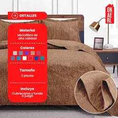 OKAERI - Cubrecama de Microfibra para 2 Plazas con Funda Incluida - Cafe - 2 plazas