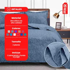 OKAERI - Cubrecama de Microfibra para 2 Plazas con Funda Incluida - Gris - 2 plazas
