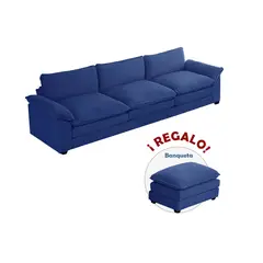 GENERICO - Sofa 3 Cuerpos + Banqueta Halim Azul