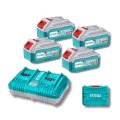 TOTAL TOOLS - Pack de 4 baterias 20v 5ah + cargador rapido y maletin Total