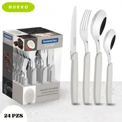 TRAMONTINA - Juego de Cubiertos Acero Inoxidable y Mangos de Polipropileno 24 PZ