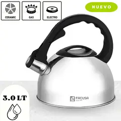 FACUSA - Tetera Elegante de Acero Inoxidable con Silbador 3LT