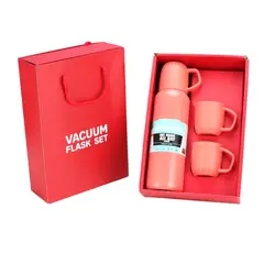 GENERICO - Termo portátil Naranja con 3 tazas caja individual tipo bolsa