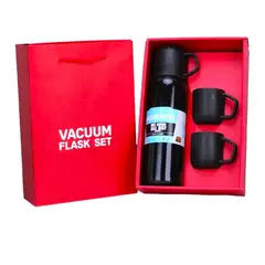 GENERICO - Termo portátil Negro con 3 tazas caja individual tipo bolsa de regalo