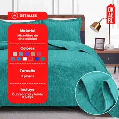 OKAERI - Cubrecama de Microfibra para 2 Plazas con Funda Incluida - Turquesa - 2 plazas