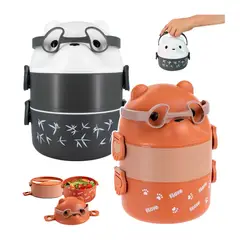 IMPORTADO MC - TAPER FIAMBRERA PORTÁTIL 2NIVELES BENTO PANDAPARDO LONCHERA - OSO-M-N