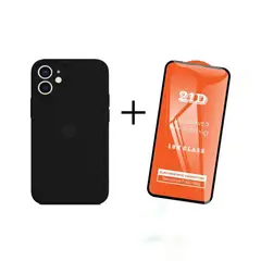 CASE - Silicona Para Iphone 11 Con P / Camara + Mica de Vidrio - Negro
