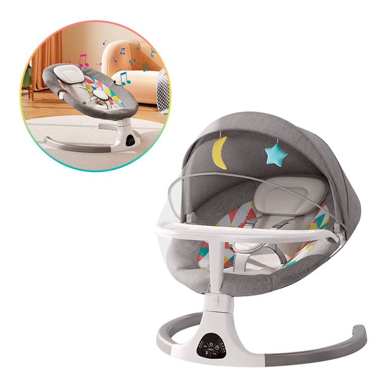 Mecedora para Bebe Electrica Bluetooth Mosquitero Gris