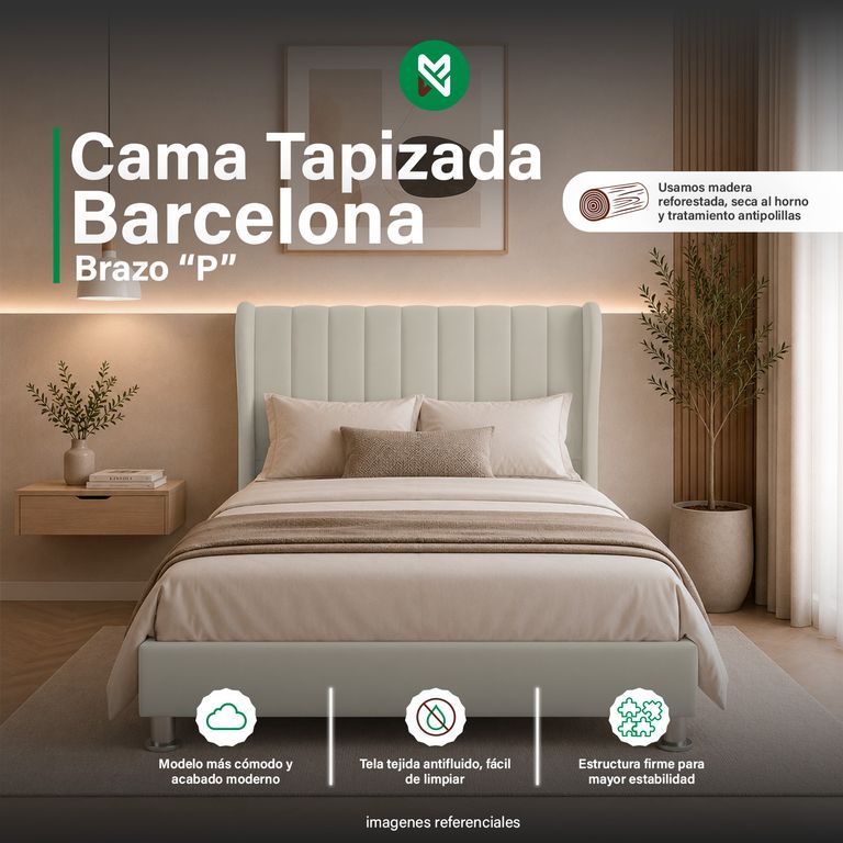Cama tapizada Barcelona en P - Queen - color beige
