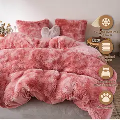 GENERICO - EDREDÓN PIEL DE OSO DOS PLAZAS + 2 FUNDAS DE ALMOHADA PALO ROSA