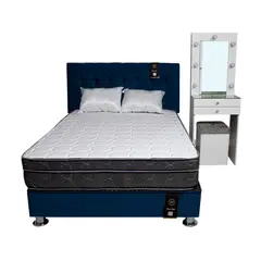 BARAKA HOME - Dormitorio Coquette 1.5 Plz + Cabecera + Tocador + Puff - Azul Marino
