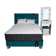 BARAKA HOME - Dormitorio Coquette 1.5 Plz + Cabecera + Tocador + Puff - Cobalto