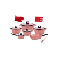 VALESKA - Set de Ollas Roca Volcánica Clasic Rosado 11 piezas