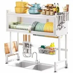 GENERICO - Escurridor de Platos de Acero Inoxidable de Fregadero Cocina con Tapa