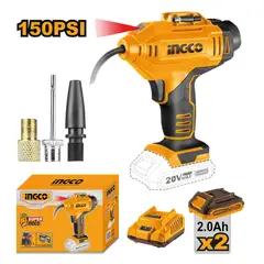 INGCO TOOLS - Compresor Inflador de Aire Automático Ingco 20V 150PSI + 2 Baterías 2.0AH + Cargador CACLI2018
