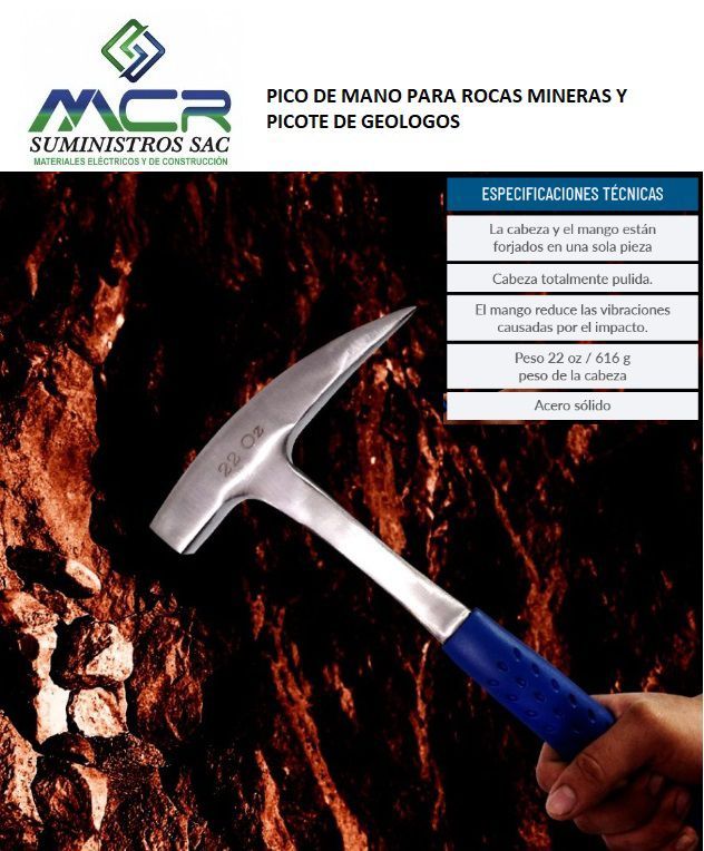 PICO DE MANO PARA ROCAS MINERAS DE 22 ONZAS O 616 GRAMOS