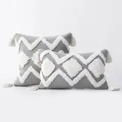 GENERICO - Set De 02 Cojines Boho Plata +Borlas 45x45 cm + 30x50 cm