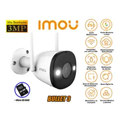 IMOU - Cámara Seguridad Wi-Fi BULLET 3 2K 3MP Exterior Noche Color + 64GB