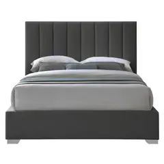 GENERICO - Cama Tapizada Listón Clavel Gris Oscuro 2 Plazas