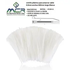 GENERICO - AMARRA CABLE CINTILLO DE 4.8 MM DE ANCHO X 300 MM DE LARGO BLANCO