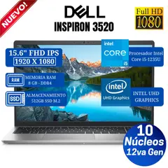 DELL - Laptop Inspiron 3520 15.6" FHD IPS, Core i5-1235U, Ram 8GB, Ssd 512GB, Free Dos
