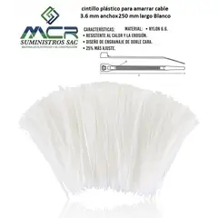 IMPORTADO MC - AMARRA CABLE CINTILLO DE 3.6 MM DE ANCHO X 250 MM DE LARGO BLANCO