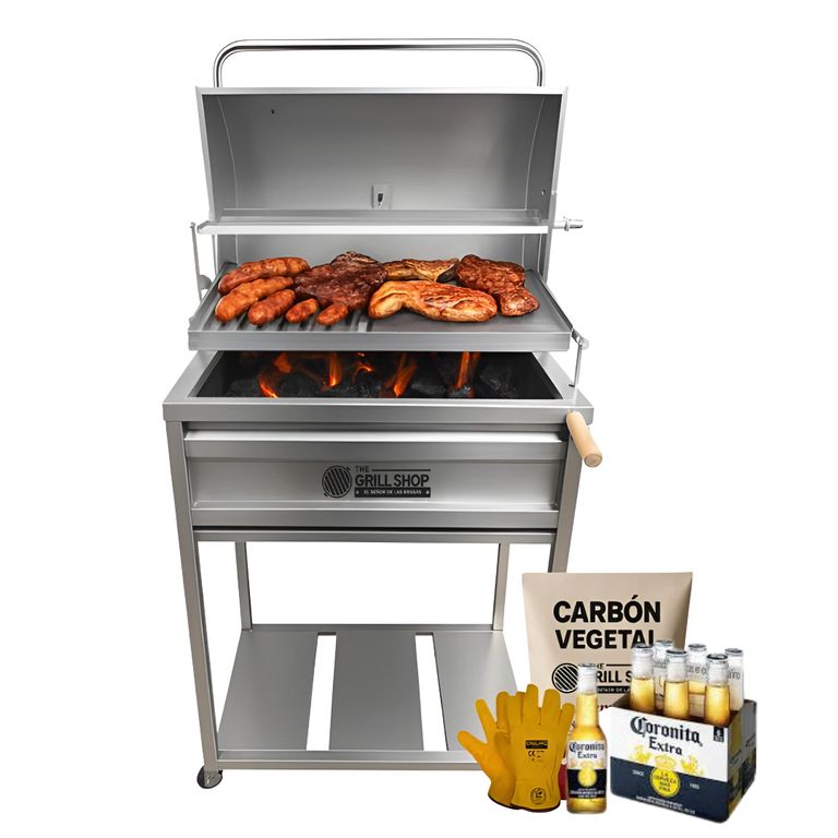 Parrilla Mediana Con Tapa Full Acero Inoxidable Grill Shop