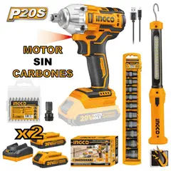 INGCO TOOLS - Combo Llave Impacto 20V INGCO + Lámpara Magnética + Dados + Puntillas
