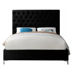 GENERICO - Cama Tapizada Capitoné Abba Negro 2 Plazas