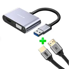 VARIOS - Pack Adaptador USB 3.0 a HDMI, VGA, USB2.0, Hagi + Cable HDMI 2.1