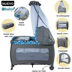 EBABY - Cuna Corral Mecedora con Cambiador 716-3 AZ