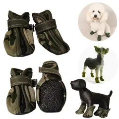 GENERICO - ZAPATOS IMPERMEABLES PERROS-MASCOTAS VERDE DISEÑO MILITAR -S