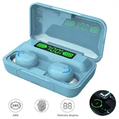 CLN TECH - Audífonos inalámbricos Pantalla LED Bluetooth F9 con powerbank-CELESTE