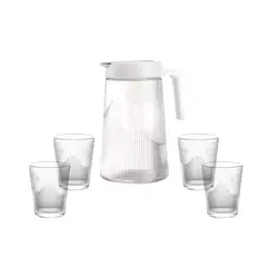 INSPIRA - Set Jarra con 4 Vasos de Vidrio Diseño Labrado