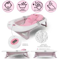 BABY HAPPY - Bañera Plegable con Almohada para Bebé «PARTY» Pink