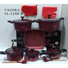 Valeska - JUEGO DE OLLAS ROCA VOLCANICA VALESKA ROJO 11PZ