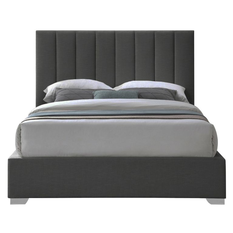 Cama Tapizada Listón Clavel Gris Oscuro Queen