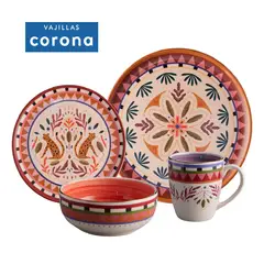 CORONA - Juego de Vajilla 16 piezas - Modelo SELVATICA TROPICAL