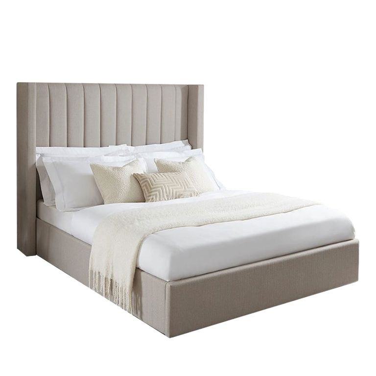 Cama Tapizada Listón Beige Queen