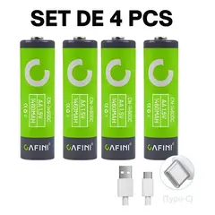 CAFINI - Pila AA Usb Recargable Litio Tipo C x 04 Unidades